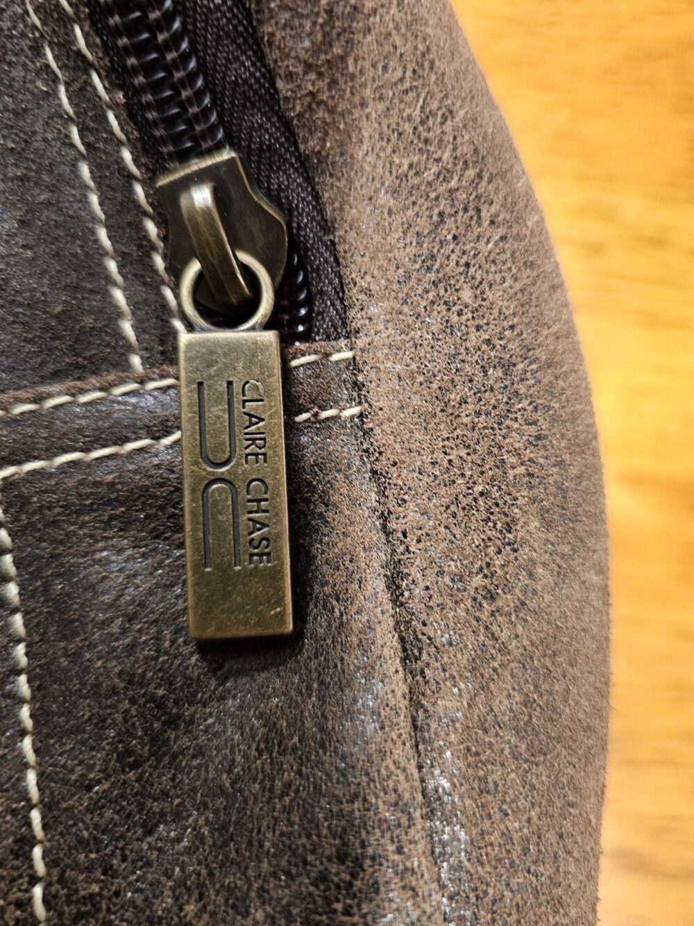 Claire Chase Jumbo Leather Laptop Backpack Brown Fits 17" Computer Bag #329 - Picture 9 of 10